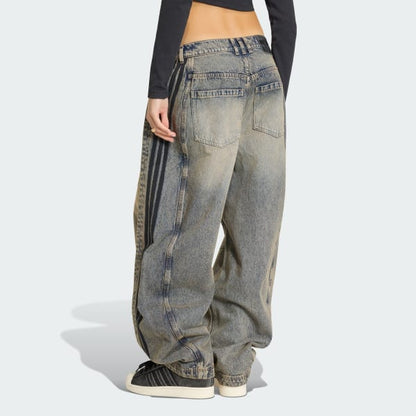Patchwork curved loose jeans