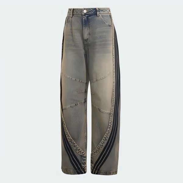 Patchwork curved loose jeans