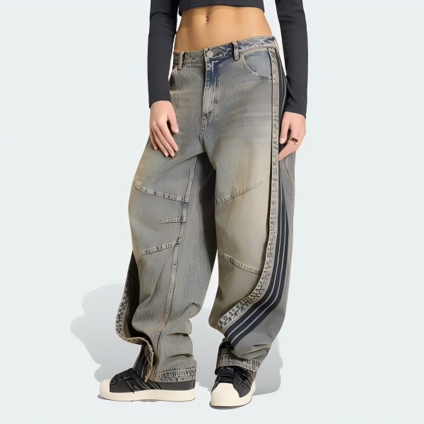 Patchwork curved loose jeans