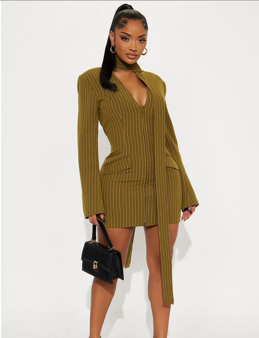 Pinstripe blazer mini dress