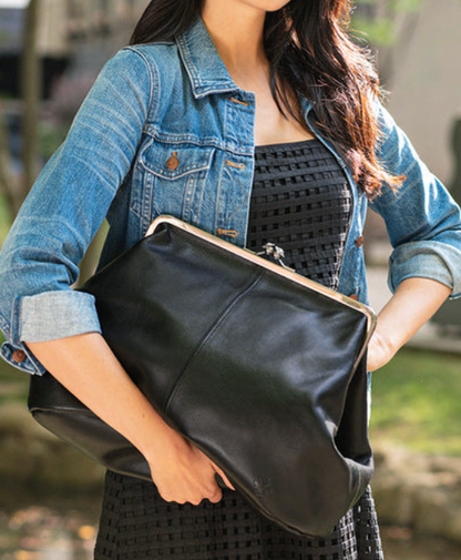 Large Kiss Lock Bag in Rugged Natural Grain Leather