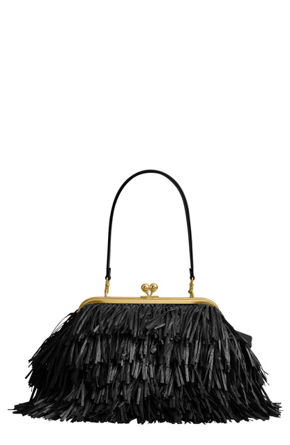 Kisslock Fringe Straw Frame Bag