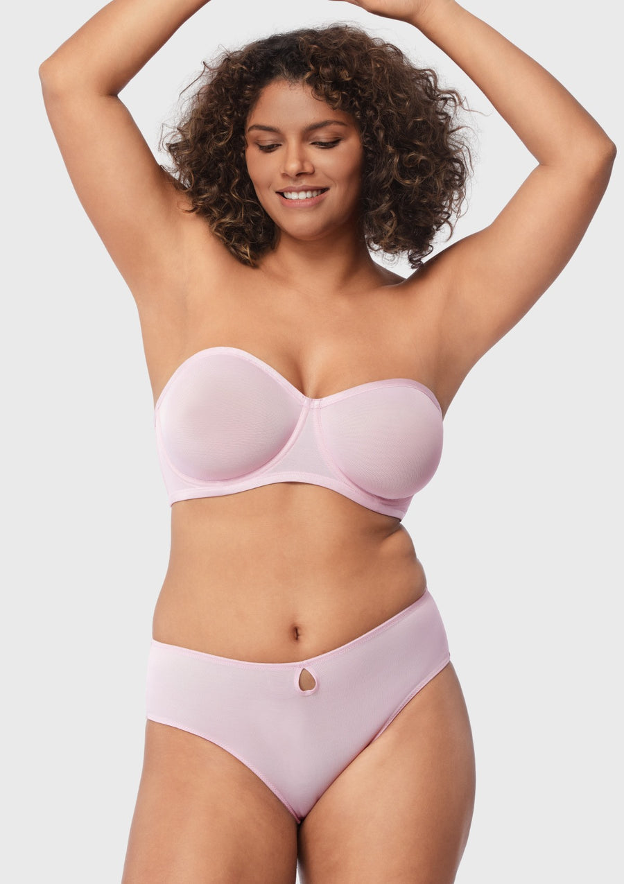 Sheer mesh unlined underwire strapless bra