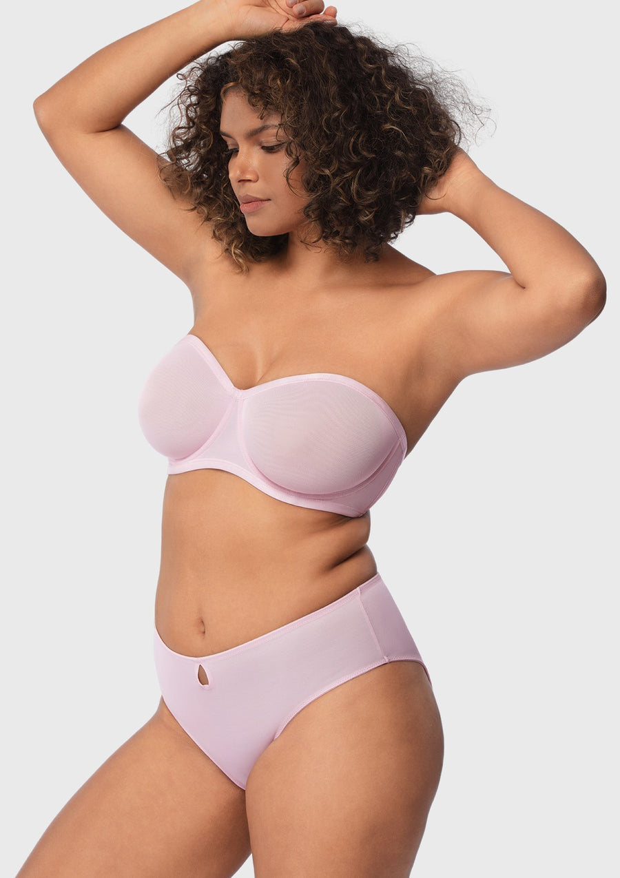 Sheer mesh unlined underwire strapless bra