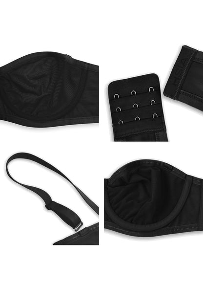 Sheer mesh unlined underwire strapless bra