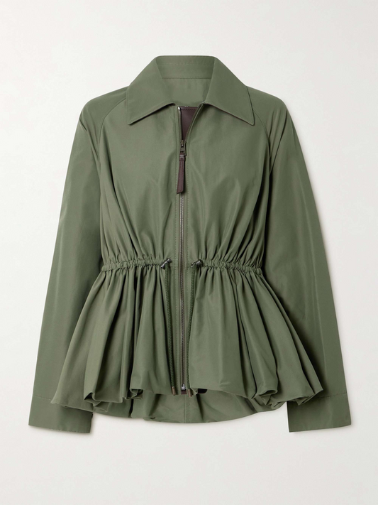 Leather-trimmed cotton-blend peplum jacket