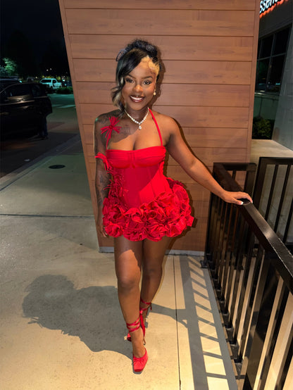 Halter-Neck Ruffled Mini Dress