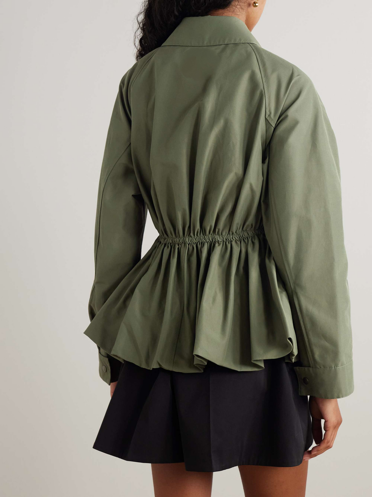 Leather-trimmed cotton-blend peplum jacket