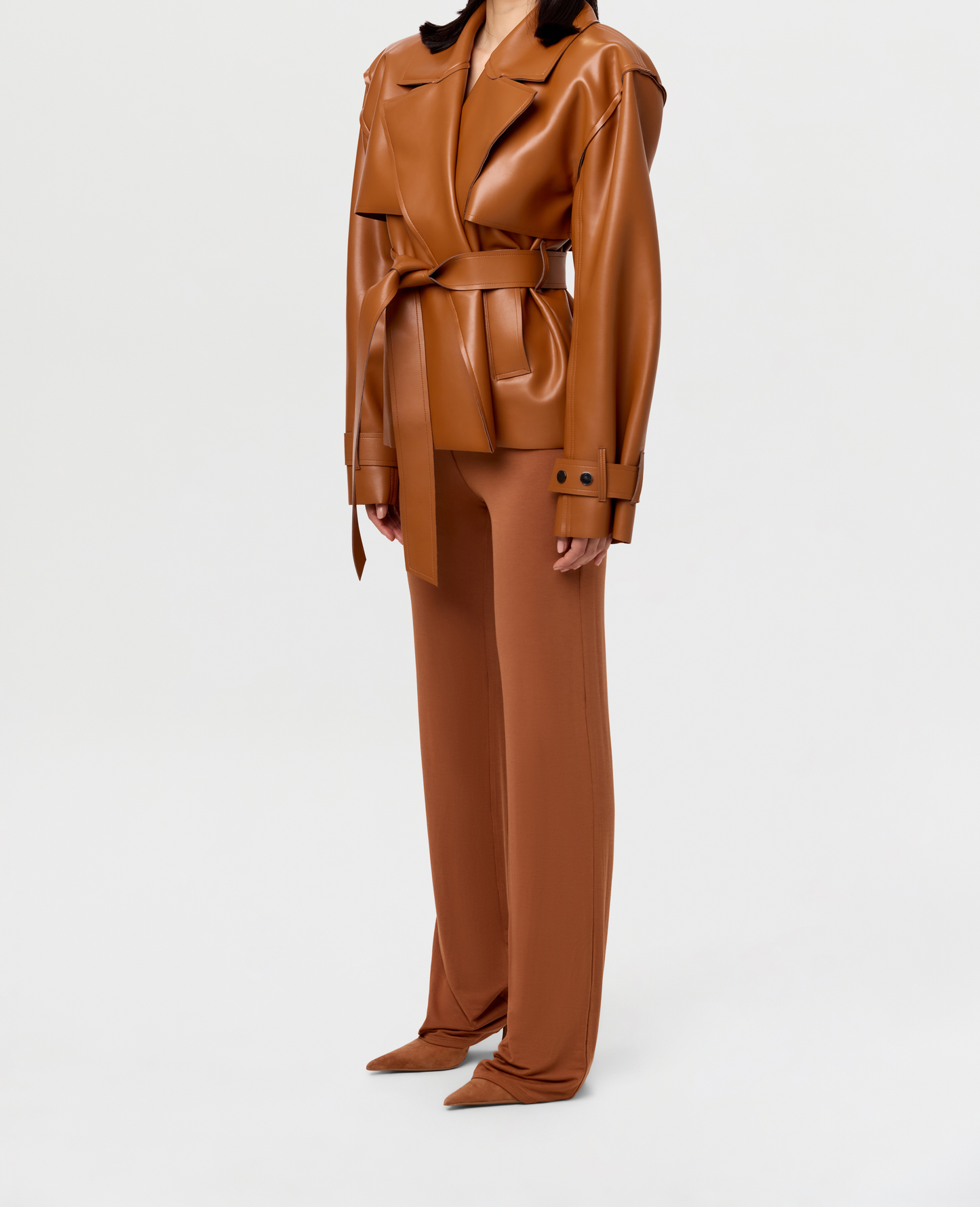 Vegan leather oversized trench coat