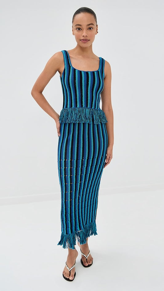 Stretchy Striped Crochet Bodycon Dress Set