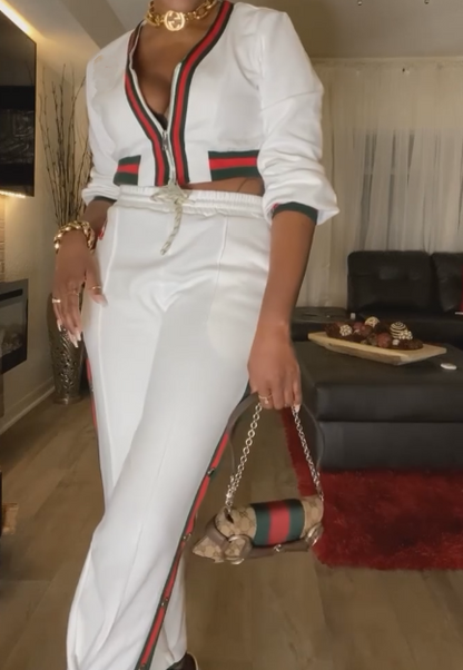 Red and green color matching sports suit