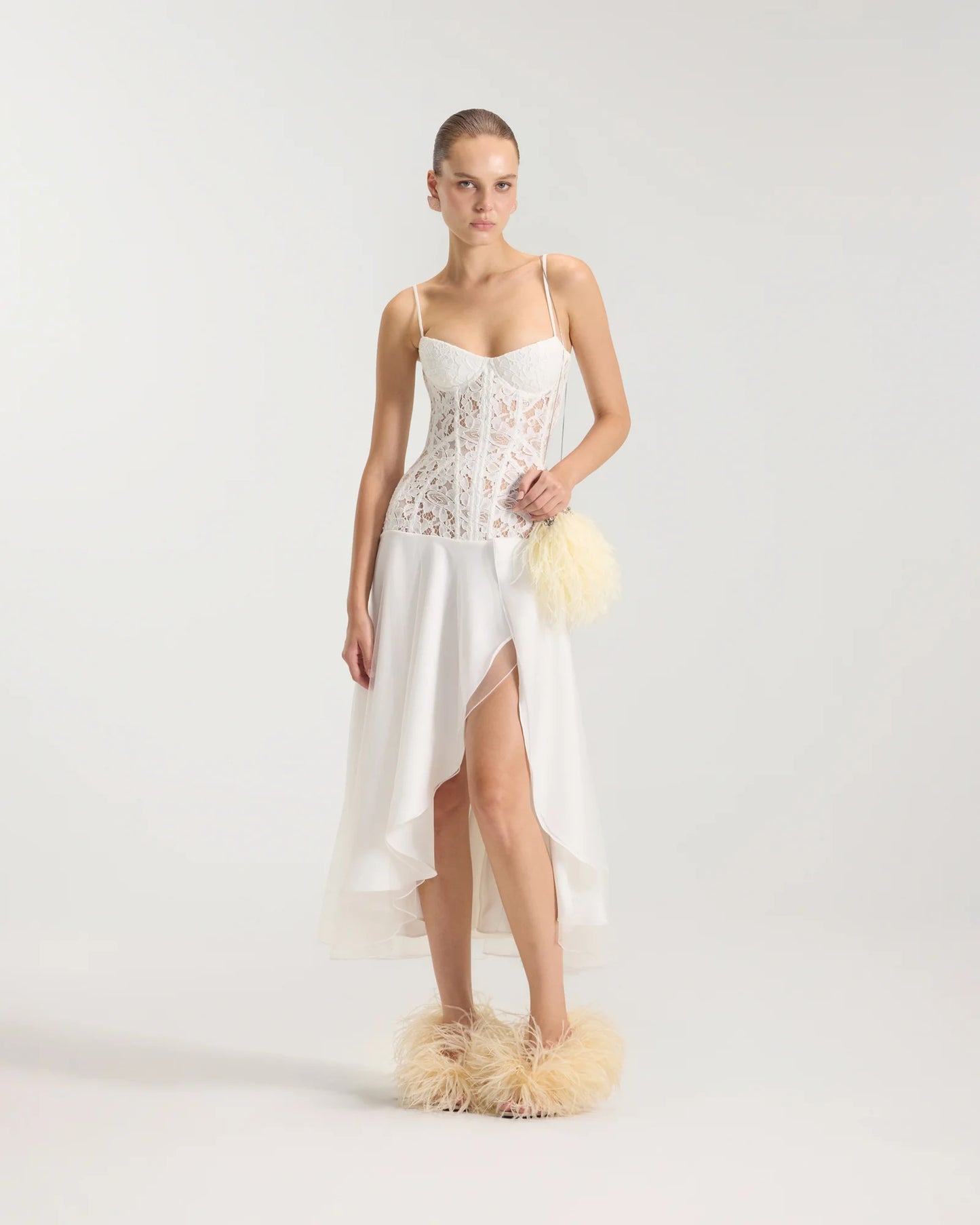 Clavicle Lace Corset Midi Dress