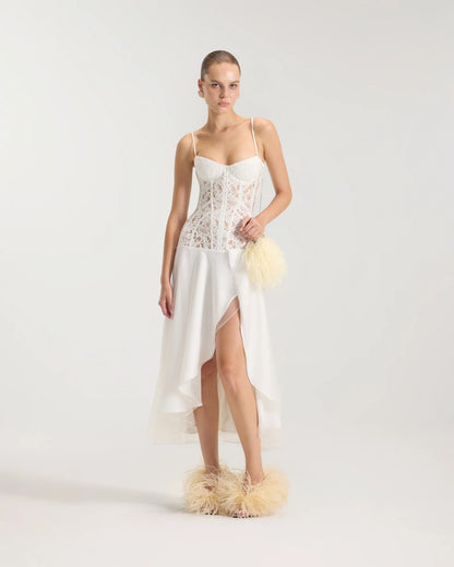 Clavicle Lace Corset Midi Dress
