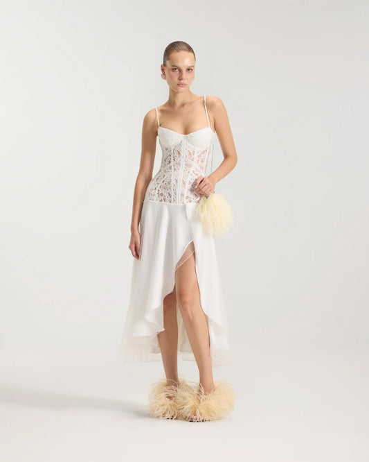 Clavicle Lace Corset Midi Dress