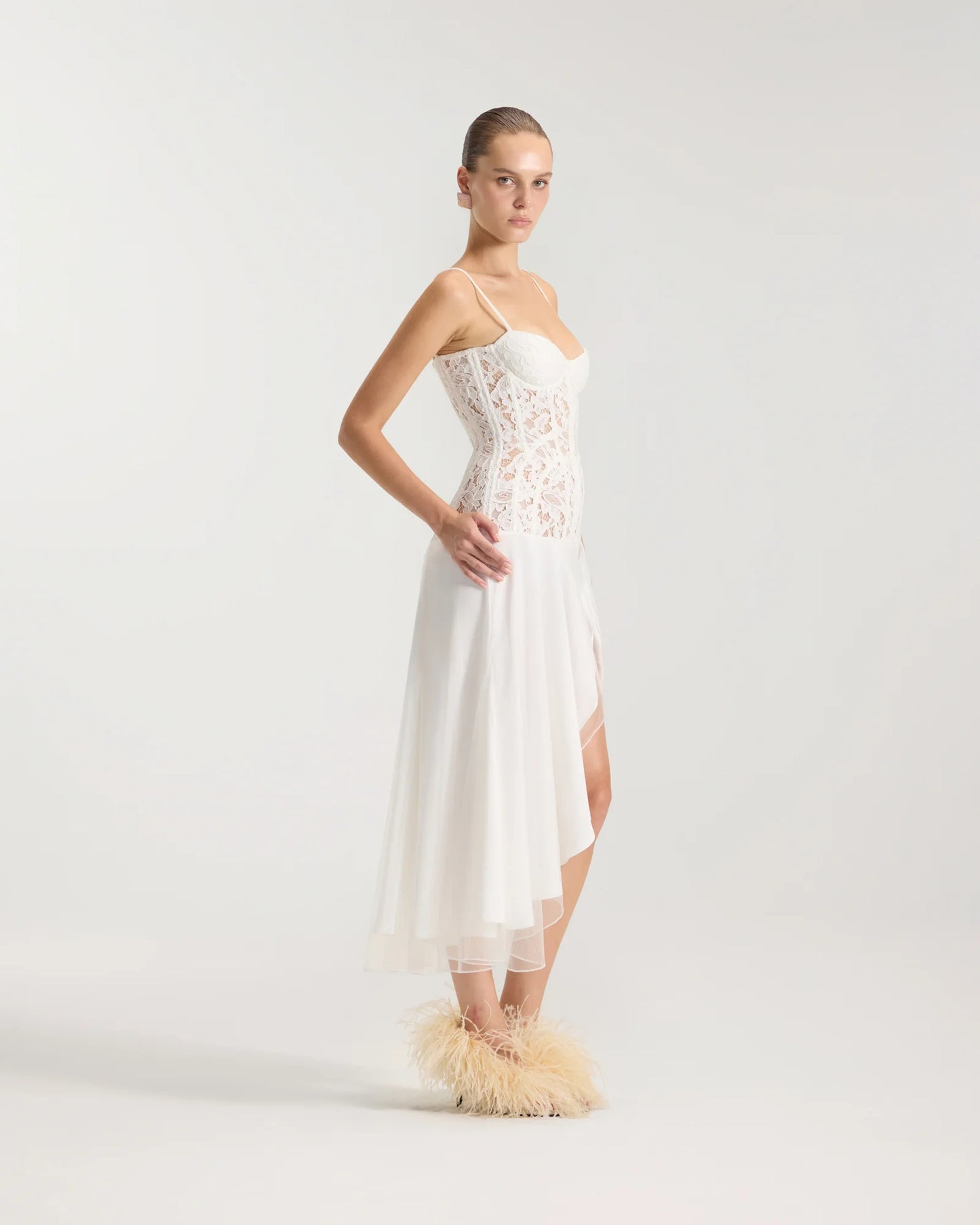 Clavicle Lace Corset Midi Dress