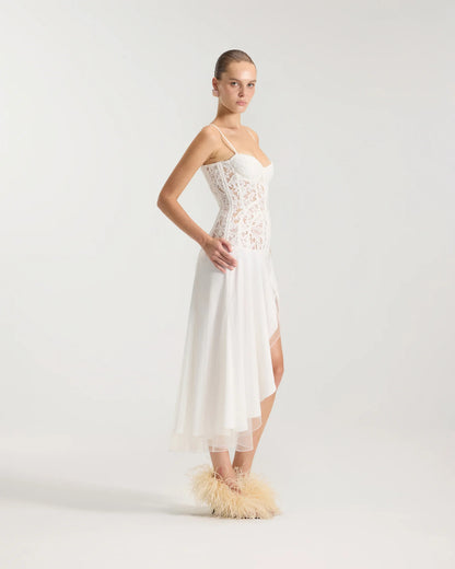 Clavicle Lace Corset Midi Dress