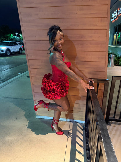 Halter-Neck Ruffled Mini Dress