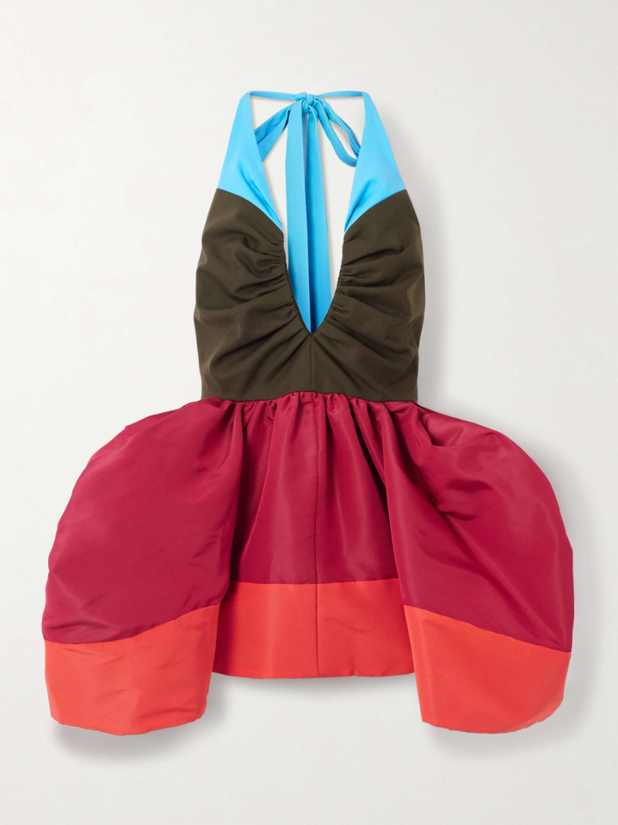 Contrast V-Neck Ruffled Neck Top