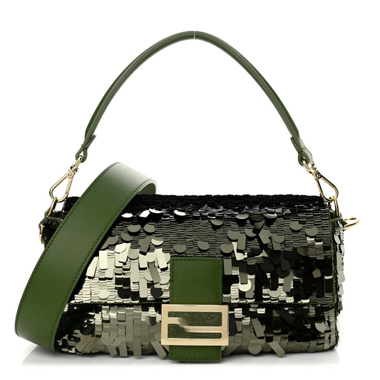 Sequined avocado green handbag