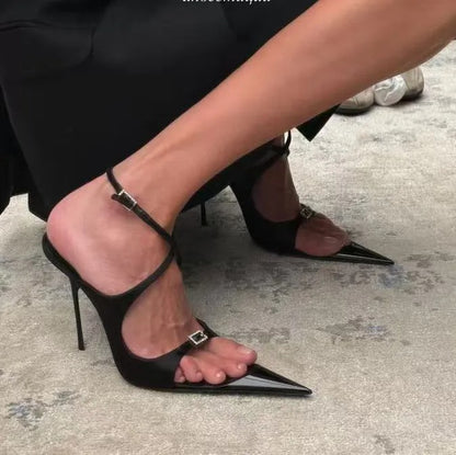Crystal buckle pointed-toe stilettos