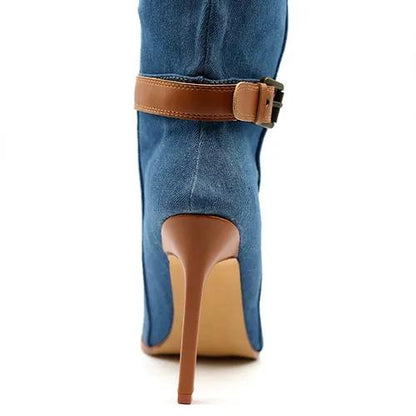 Denim patchwork women's boots