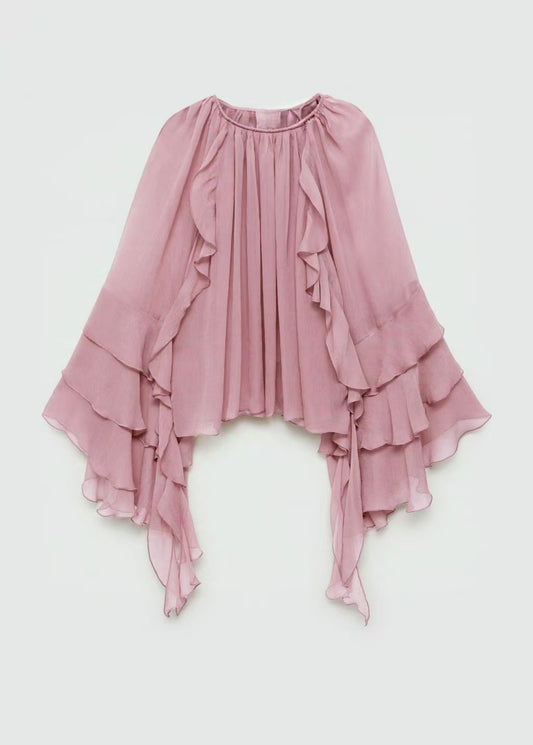 Ruffled long-sleeved chiffon shirt