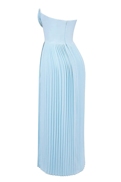 Blue pleated long dress