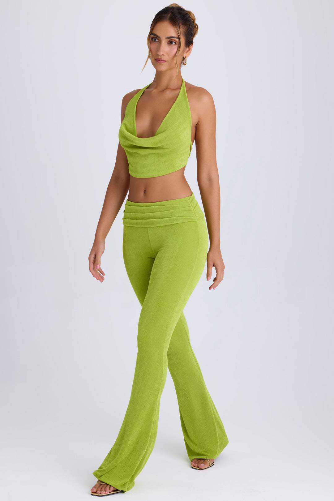 Green halterneck mid-waist trousers suit