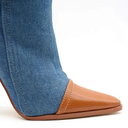 Denim patchwork women's boots