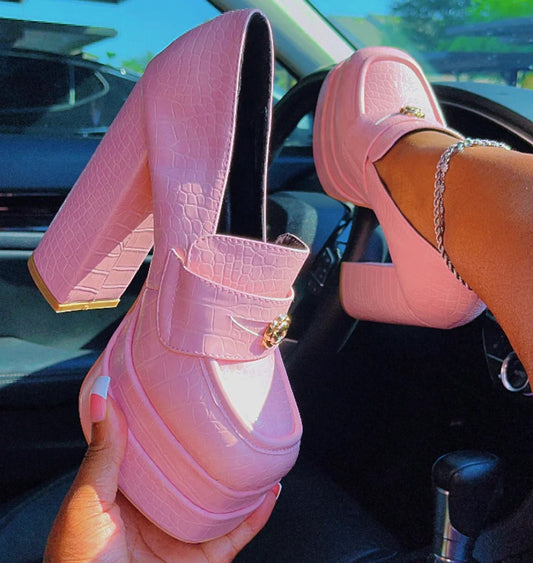 Pink platform thick heels