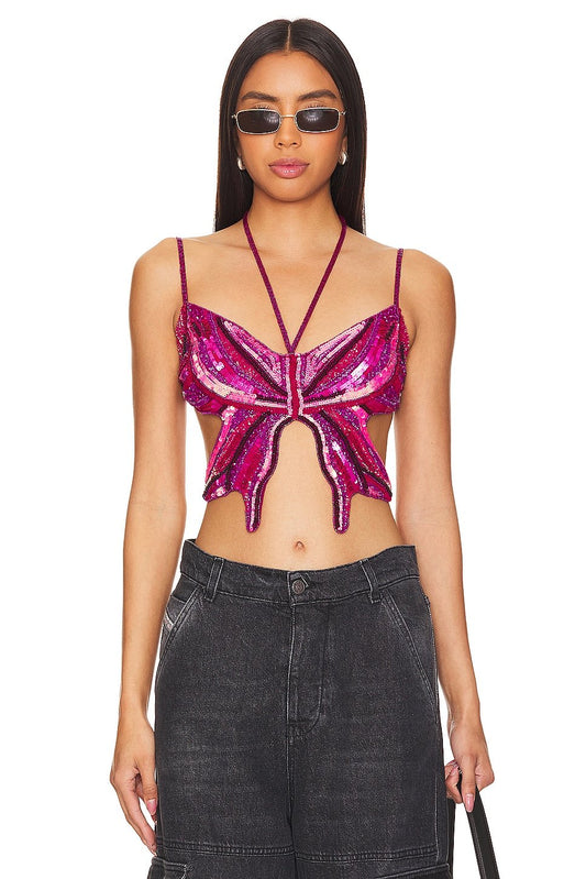 Strappy butterfly sequin top