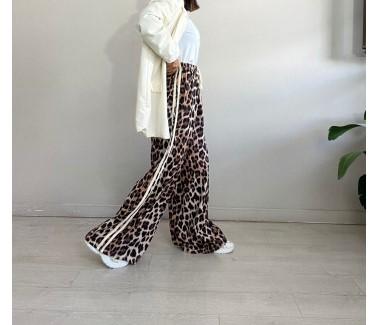 Leopard stripe patchwork loose trousers