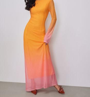 Mesh Round Neck Gradient Maxi Dress