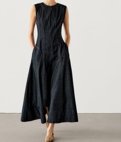 Denim sleeveless long skirt