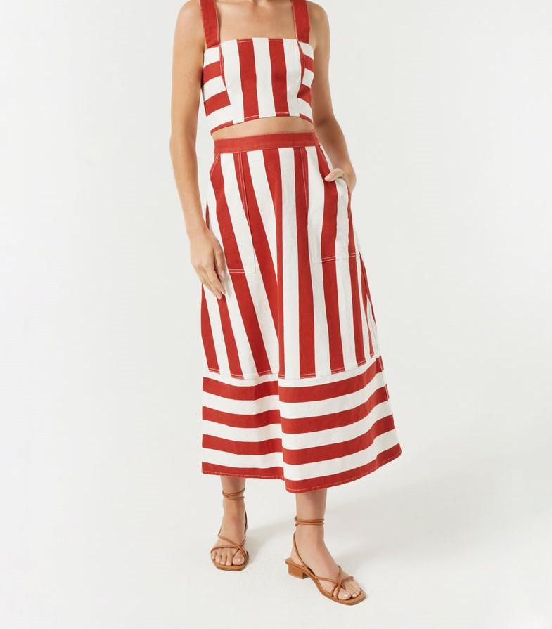 Striped print 2-piece long skirt set