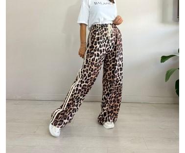 Leopard stripe patchwork loose trousers