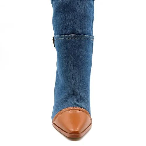 Denim patchwork women's boots