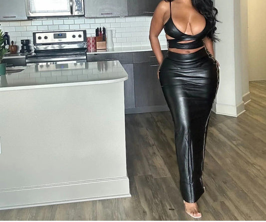 Leather Maxi Skirt Top Set