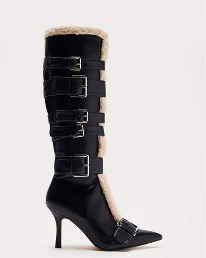 Fur buckle knee boots