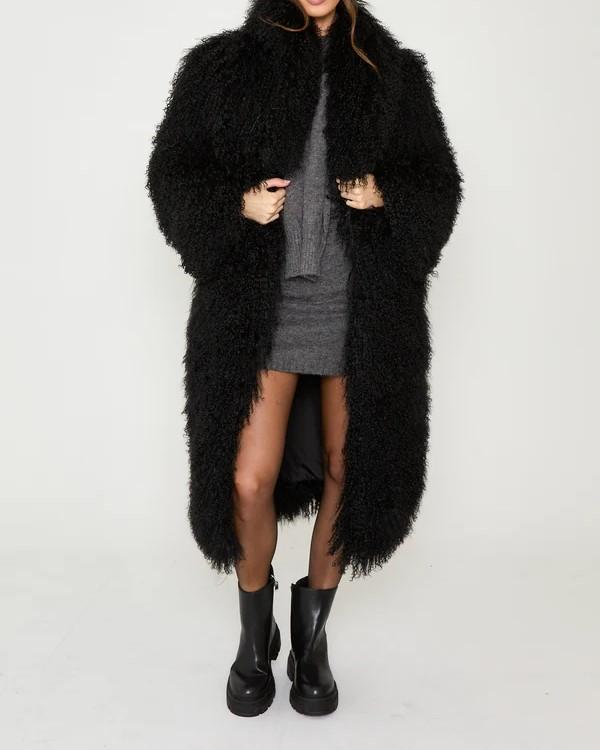 Natural curly long fur coat