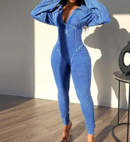 V-neck patchwork bodysuit