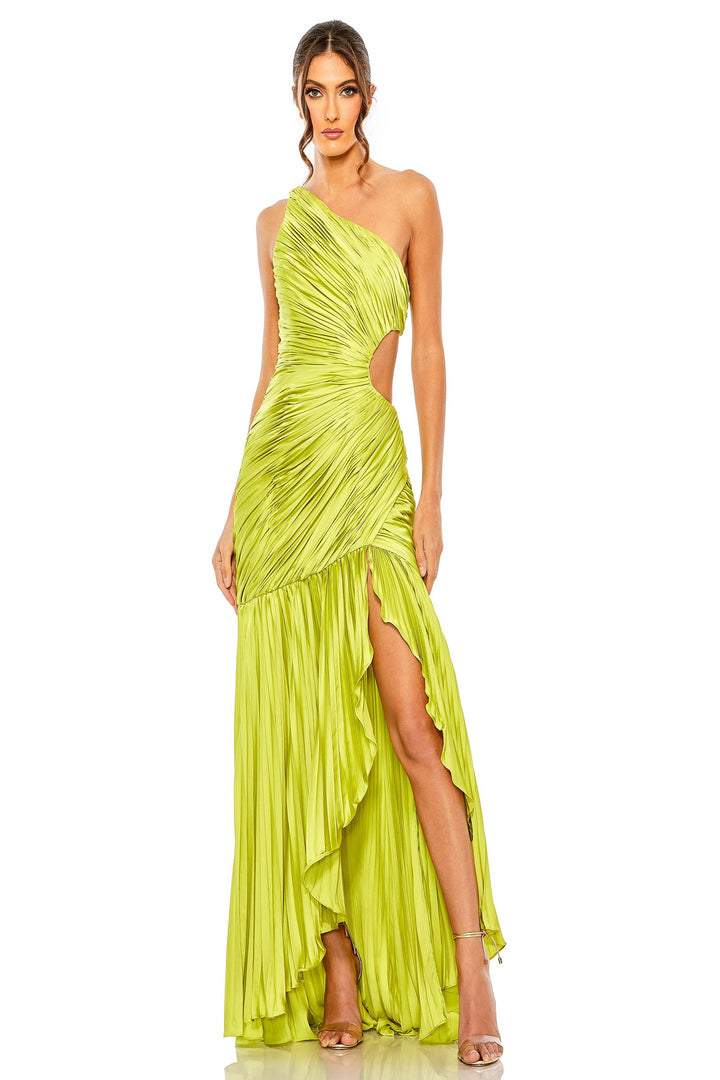 One-shoulder pleated evening dress