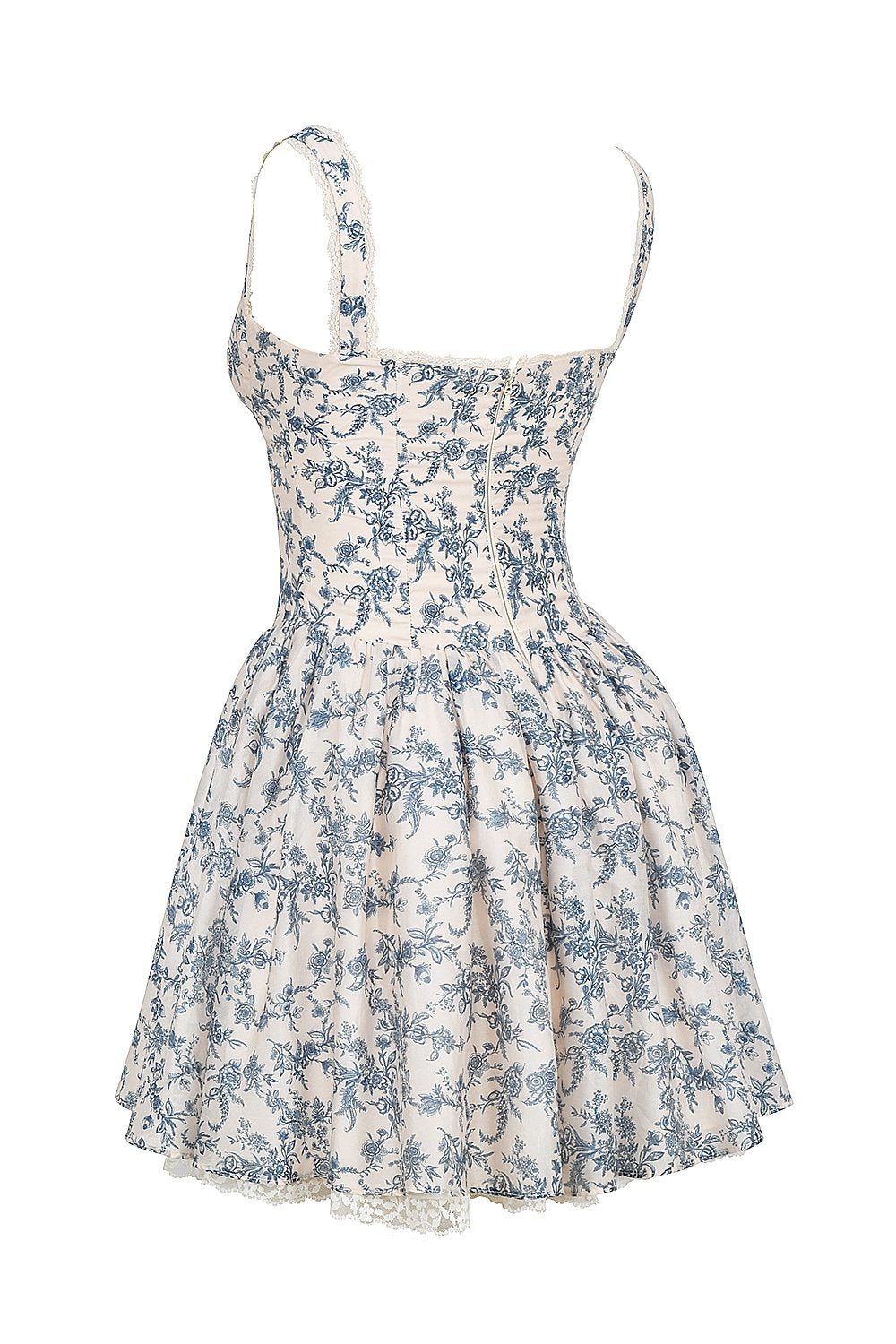 Printed linen and cotton bustier mini dress