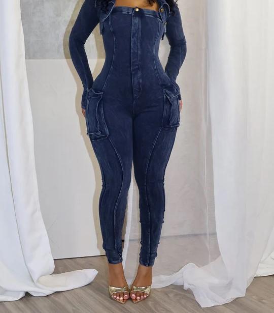 Mineral Washed Jumpsuit With Cardigan