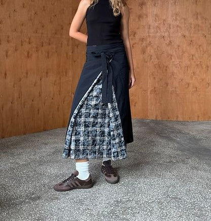 Reversible plaid shift skirt