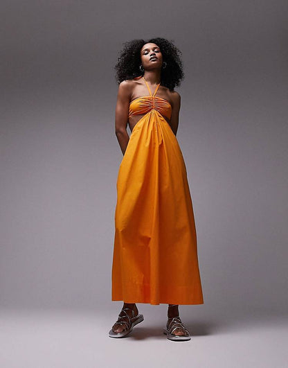 Orange halter neck long dress