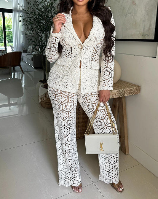 Ladies' two-piece lace hollow suit
