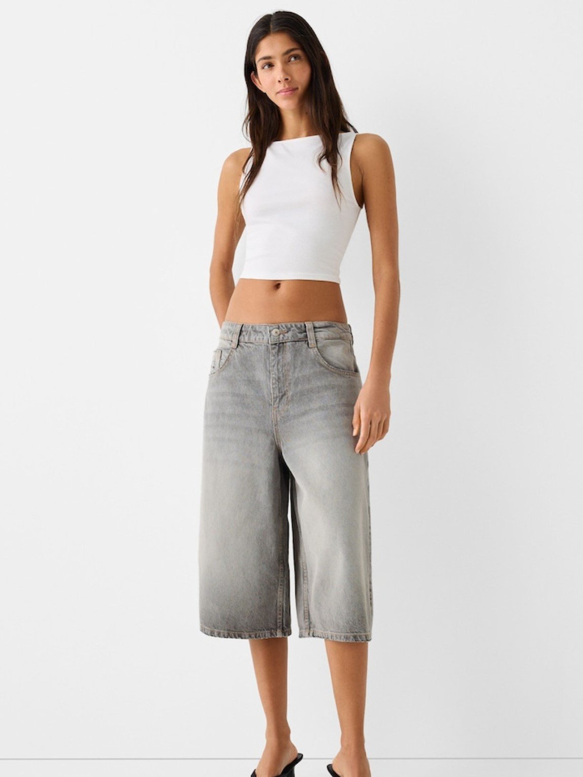 Low-rise loose denim cropped pants