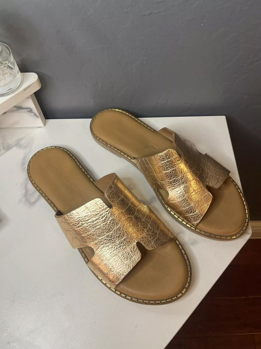 Women's Leather Metallic Sandals