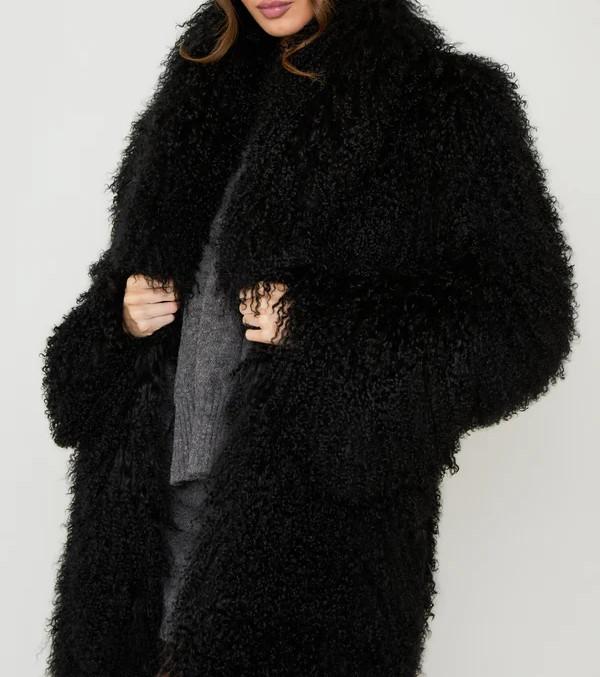 Natural curly long fur coat